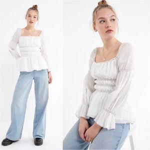 NWT Urban Outfitters Elle Smocked White Square Necktop never worn size small